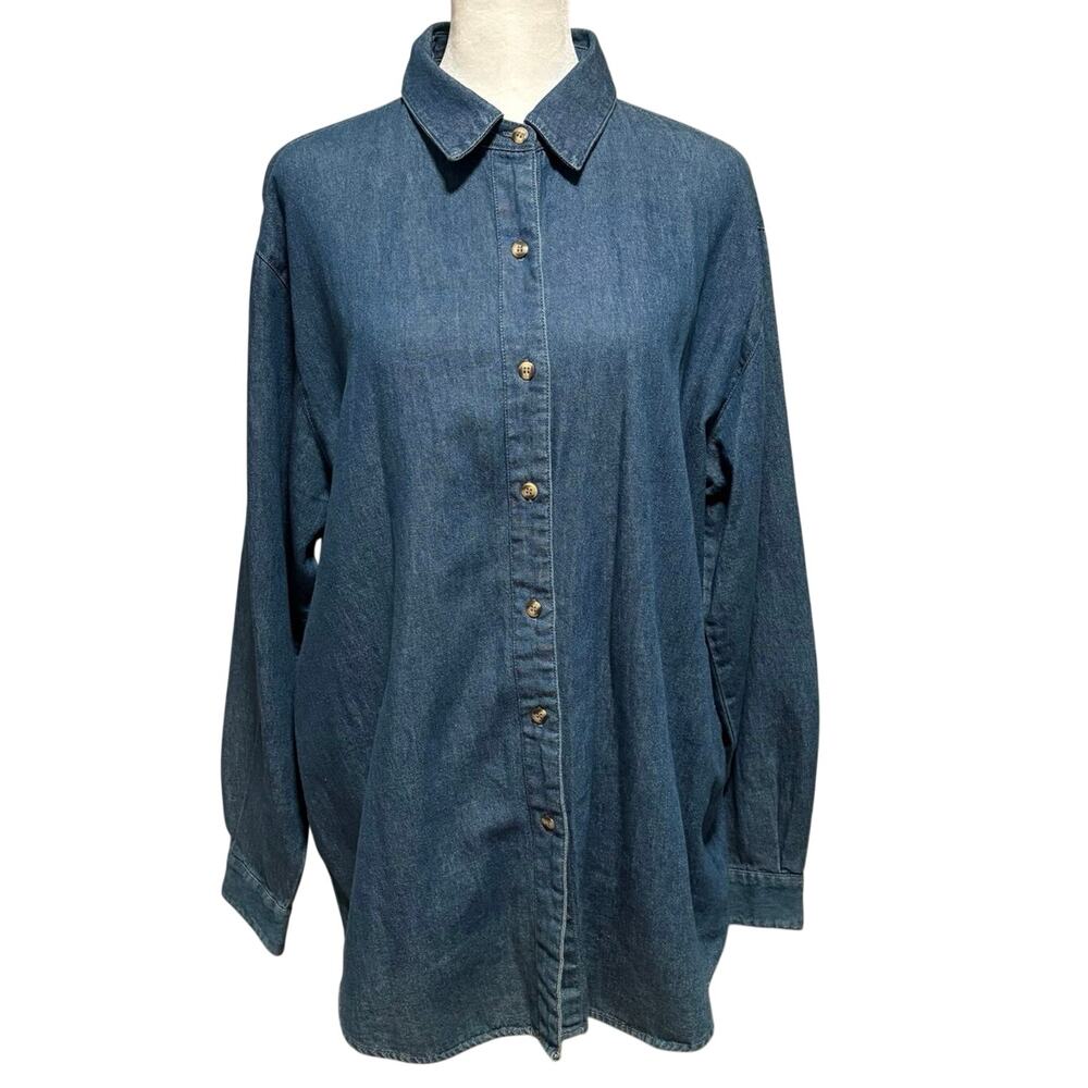 Vintage 1996 Eagles Eye Women’s Size L Denim Jean Shirt Interchangeable Collars
